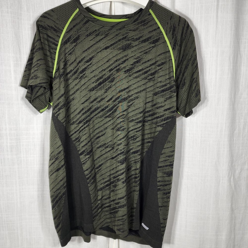 Men's Striped Green and Black Performance Tee
